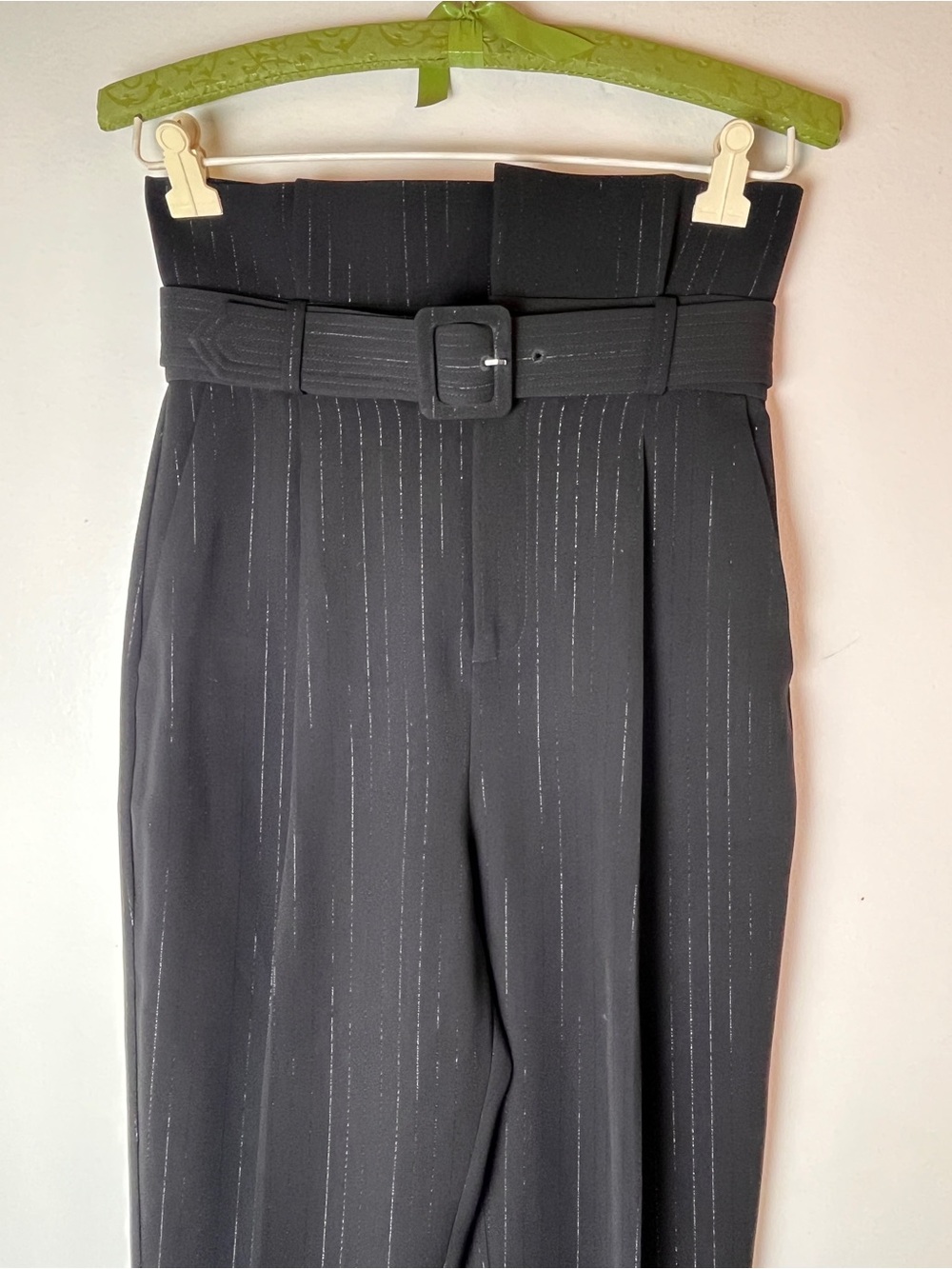 Sz. 2 High waist metallic stripe  Belted Pants Equipment